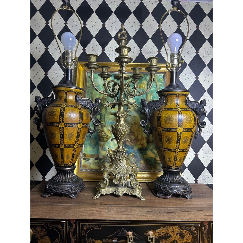 Vintage Figural Angel Table Lamps Pair Neoclassical Urn Hollywood Regency
